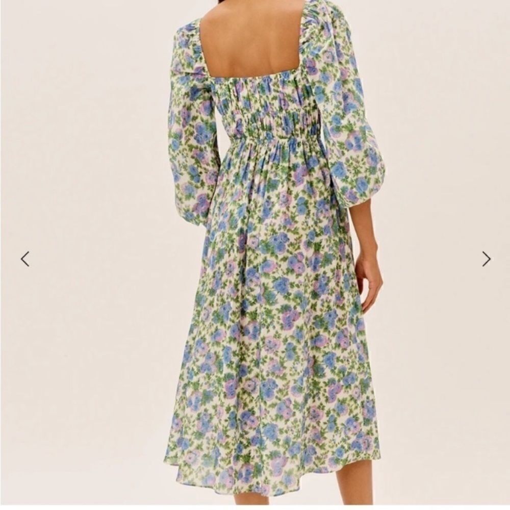 For Love & Lemons Bridget Midi White Green Dress Floral Puff Size S - Picture 8 of 13